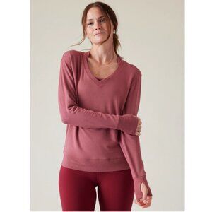 NWT Athleta Sunrise V-Neck Sweatshirt in Berry Rose, Women's Large